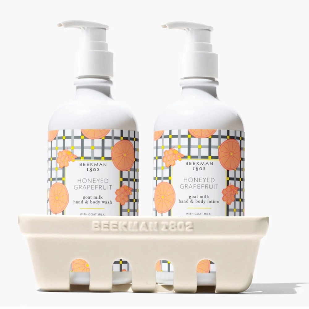 BEEKMAN 1802 Honeyed Grapefruit Hand Body Wash & Lotion Caddy Set NIB $54